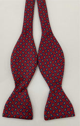 Blue, Peach & Burnt Orange on Red Macclesfield Madder Printed Silk Bow Tie MBT-16
